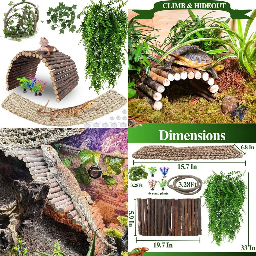 Bearded Dragon Large Hammock Bridge Accessories Jungle Vines With Suction Cups