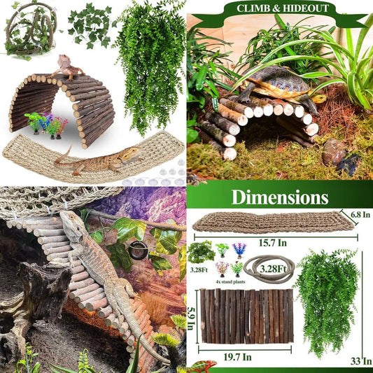 Bearded Dragon Large Hammock Bridge Accessories Jungle Vines With Suction Cups
