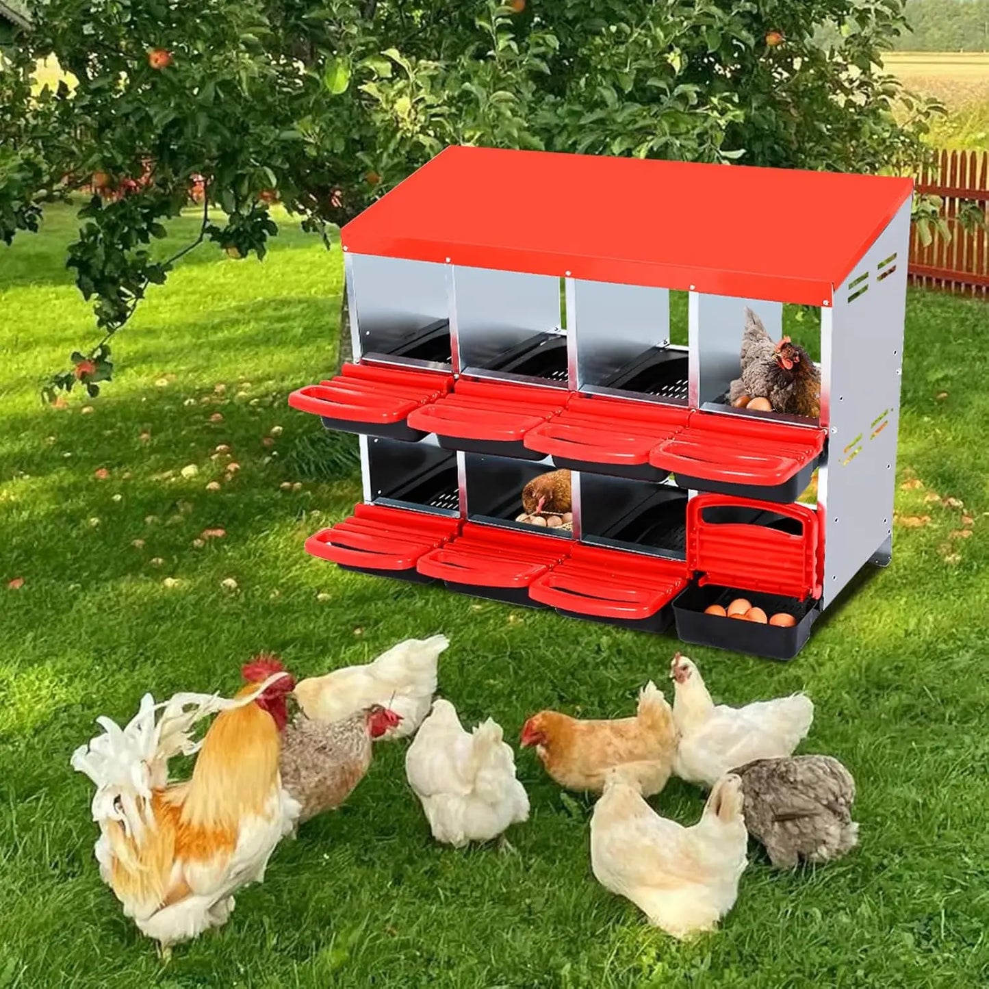 6 Hole Chicken Nest Box Stainless Steel Chicken Laying Box Inclined Nesting Boxes with Bottom Holes for Chickens