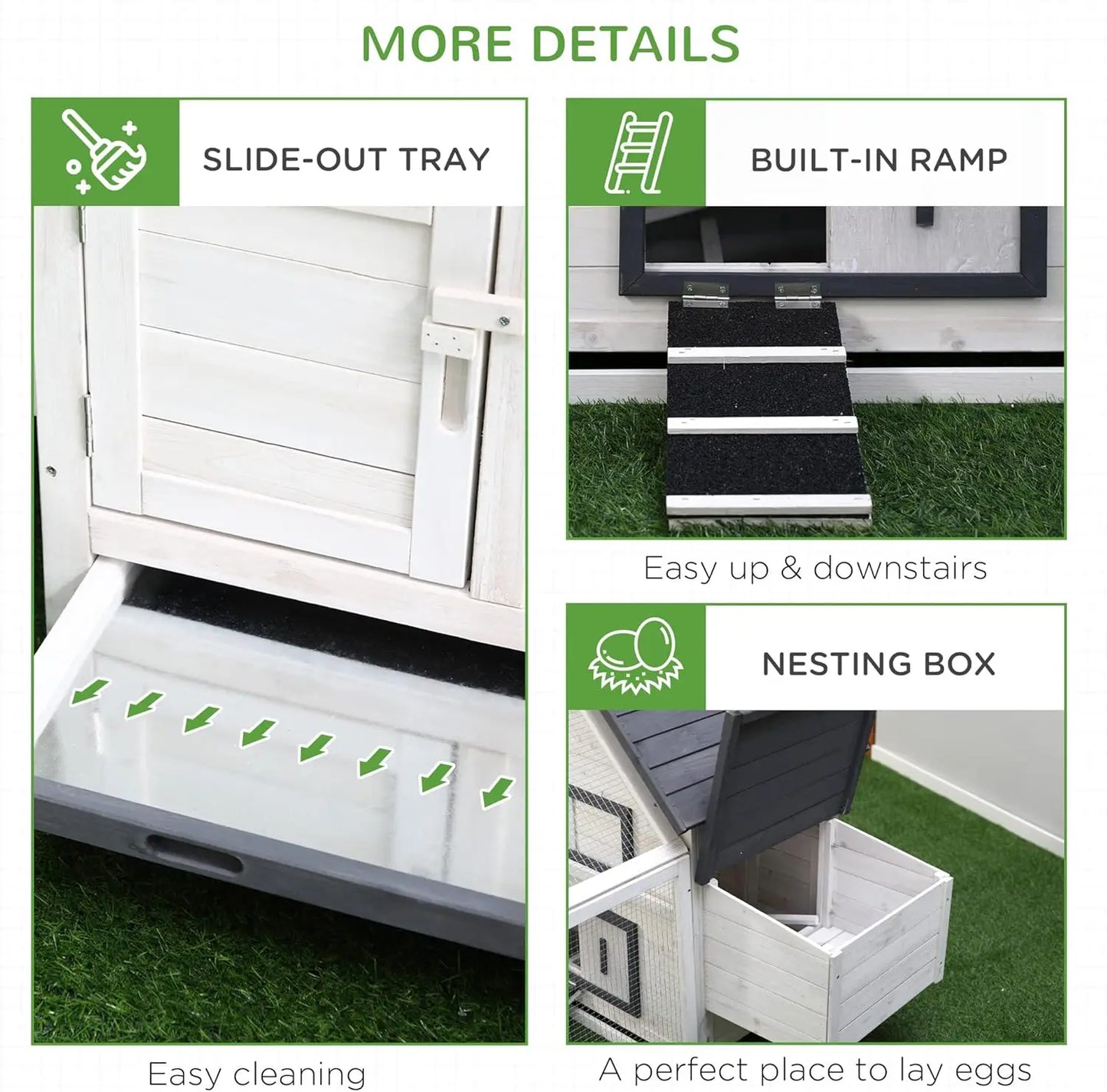 65" Chicken Coop Wooden with Detachable Run Outdoor Poultry Cage Hen Nesting Box Removable Tray