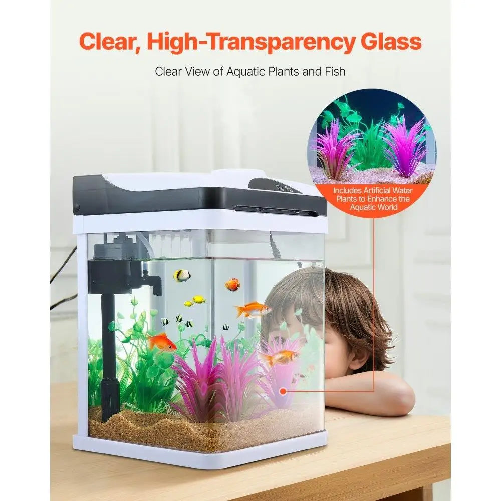 2 Gallon Smart Aquarium Fish Tank Clear Glass Self Cleaning With 7 Color Lighting System