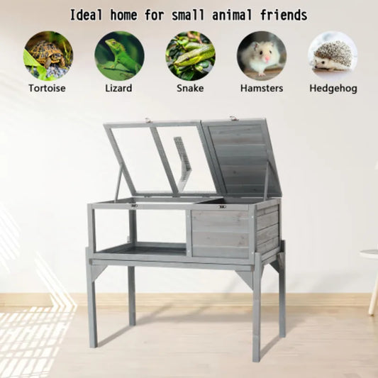 Habitat Indoor And Outdoor Wooden Tortoise House With Detachable Legs Reptile Cage For Small Animals Non Leak Waterproof Tray