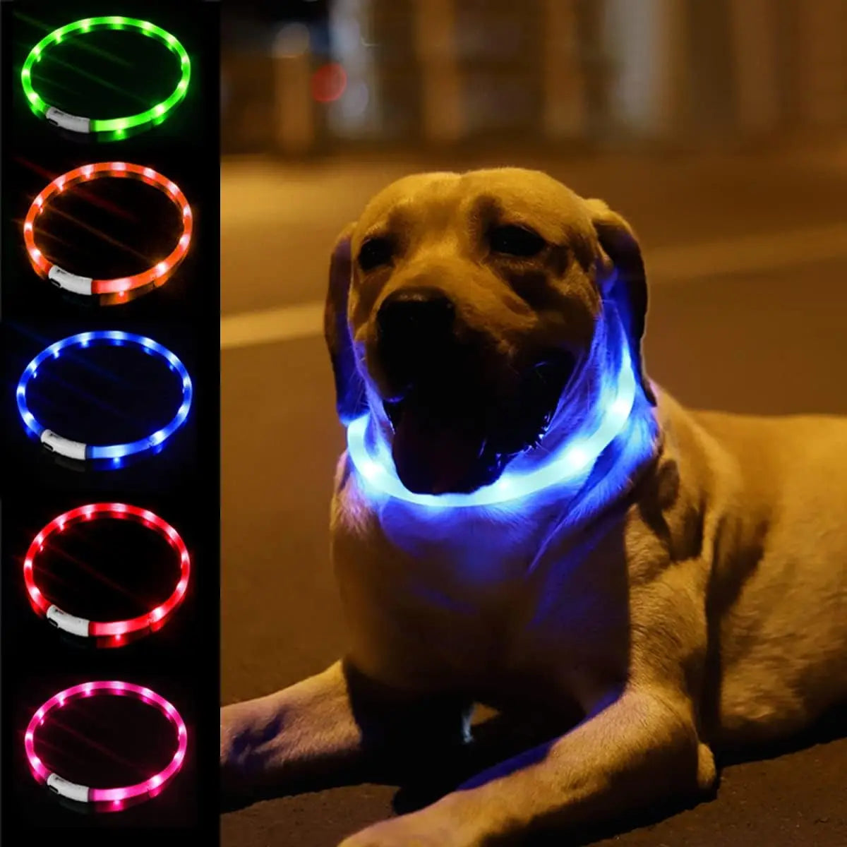 Silicone LED Dog Collar USB Rechargeable Flashing 3 Modes
