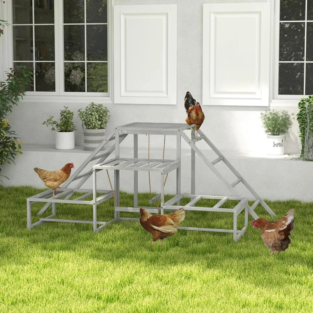 Chicken Toys for Coop Chicken Swing Set Chicken Coop Accessories with Perches Wood Stand Ladder Platforms