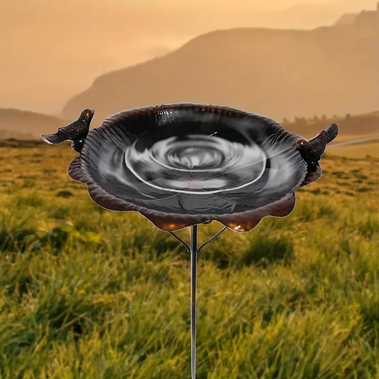 47.5 Inch Metal Leaf Shaped Bird Feeder Stake Waterproof Wild Bird Ground Feeder Bowl Durable Outdoor Lawn Ornament
