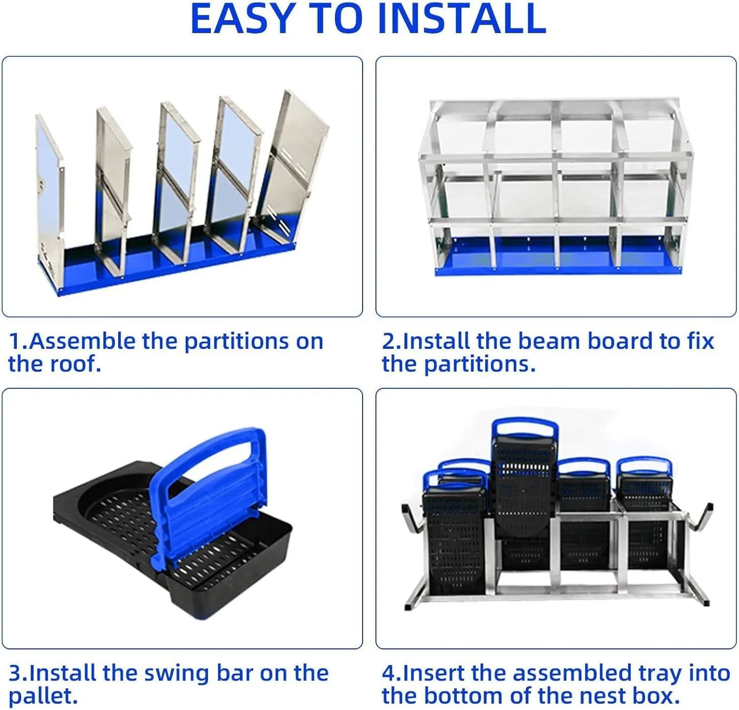 Chicken Nesting Boxes 8 Compartment Metal Egg Laying Box with Swing Perch and Rollout Egg Collection