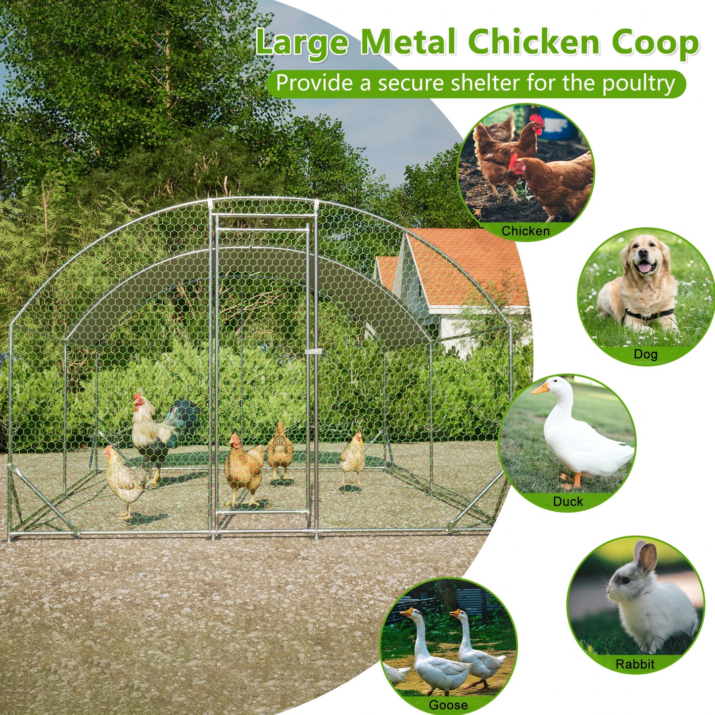 LZBEITEM Large Chicken Coop Metal Run with Waterproof UV Cover Dome Shaped Walk-in Fence Cage Hen House