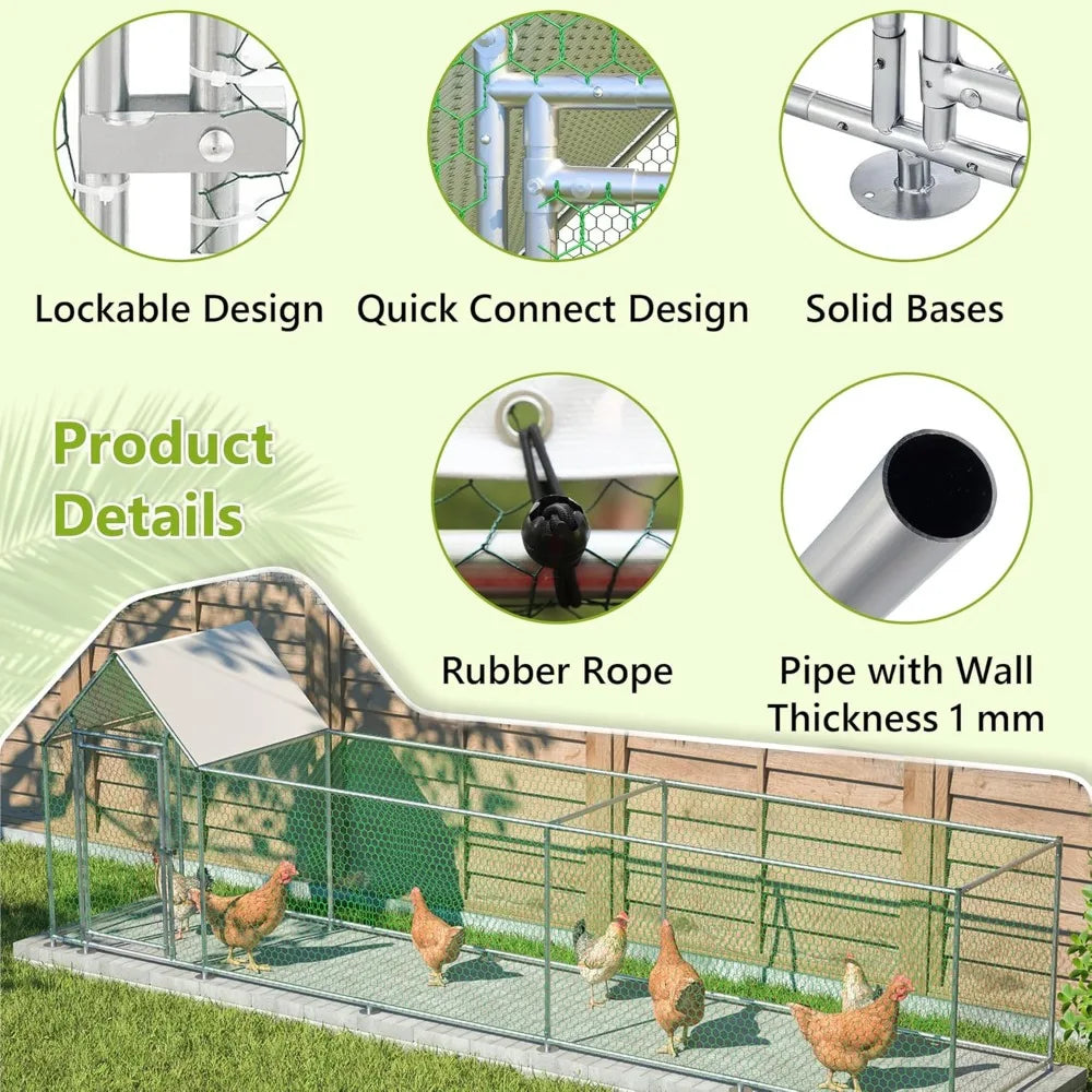 Metal Chicken Coop For 10 Chickens With Run And Wire Mesh