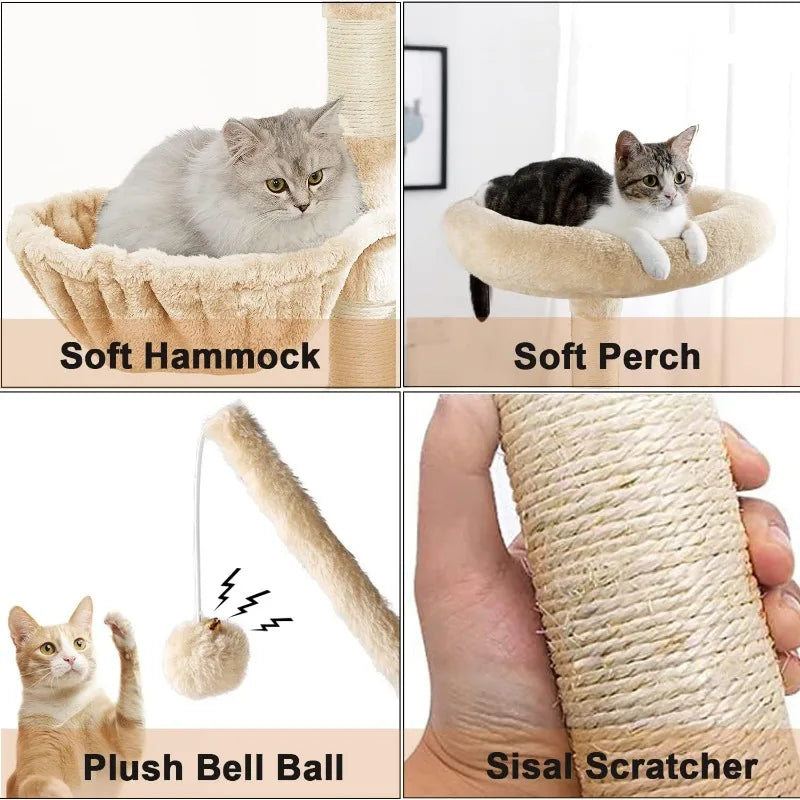 Litter Box Enclosure with Cat Tree and Wooden Furniture