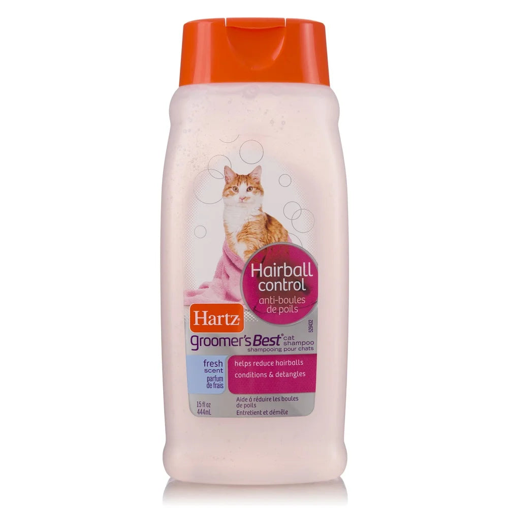 Groomer's Best Cat Shampoo Hairball Control 2 Pack Fresh Scent 15oz Reduces Hairballs Conditions Silky Shiny Coat Ideal