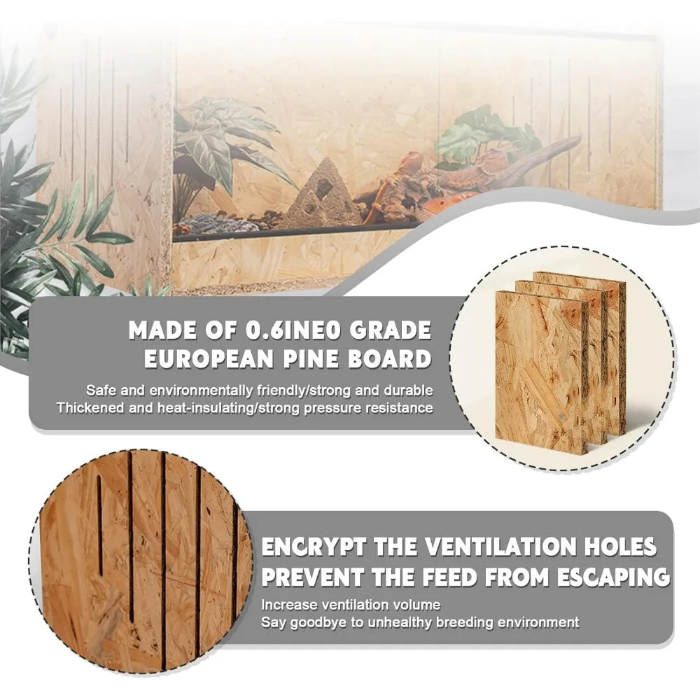 83 Gallon Solid Pine Framed Reptile Terrarium With High Clarity Glass And Smart Dual Thermostat Habitat Control