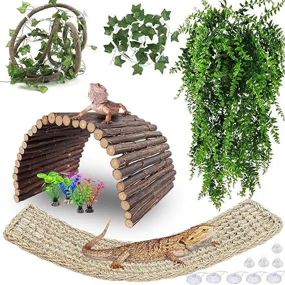 Bearded Dragon Large Hammock Bridge Accessories Jungle Vines With Suction Cups