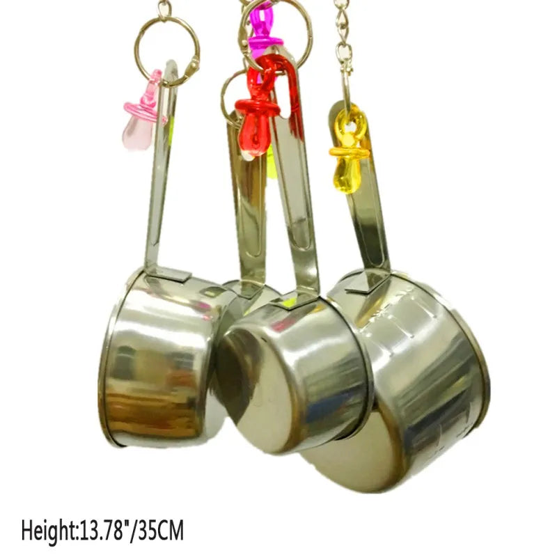 Durable Stainless Steel Cup Toys for Parrots and Amazons