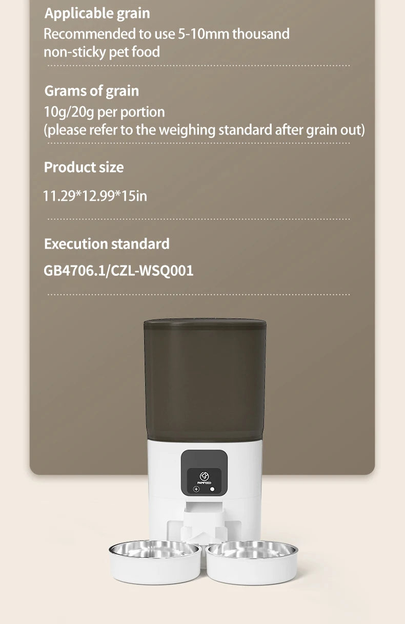 PAPIFEED Cat Double Bowl Smart Automatic Feeder 7L Capacity