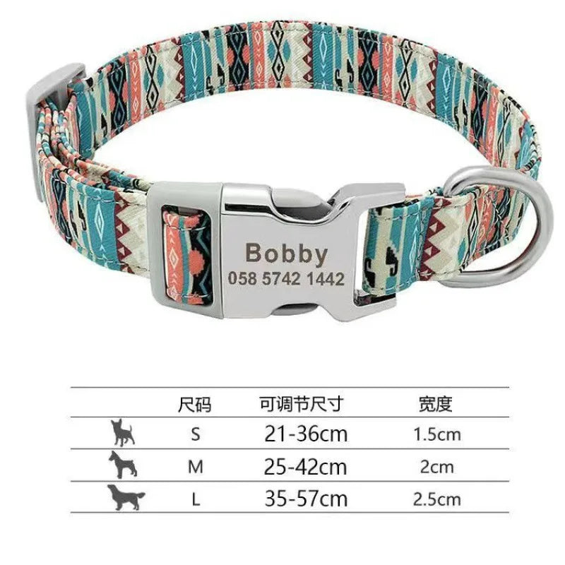 Engraved Dog Collar With Tag Semi Metal Buckle Medium Large