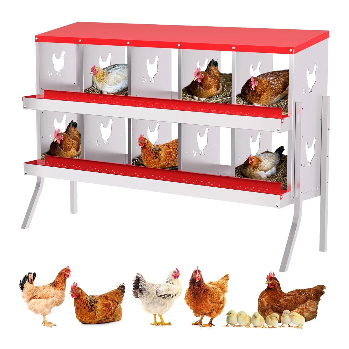 Chicken Nesting Box with Bracket Legs 6/8/10 Compartment for Chicken Coop Hens