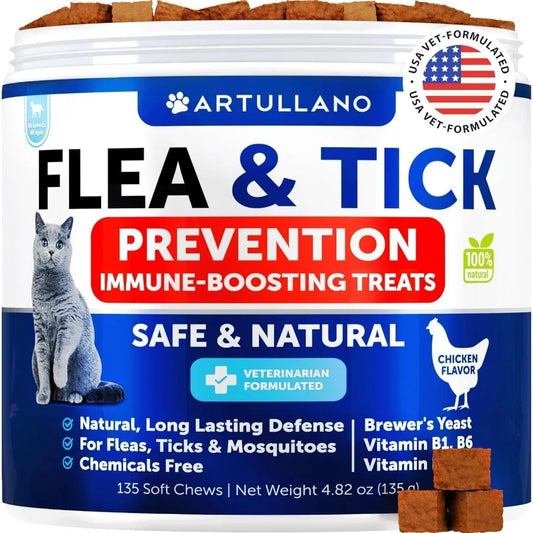 Flea Treatment for Cats Natural Flea and Tick Prevention Supplement Chewable Daily Oral Pills with Vitamins for Cats and Kittens