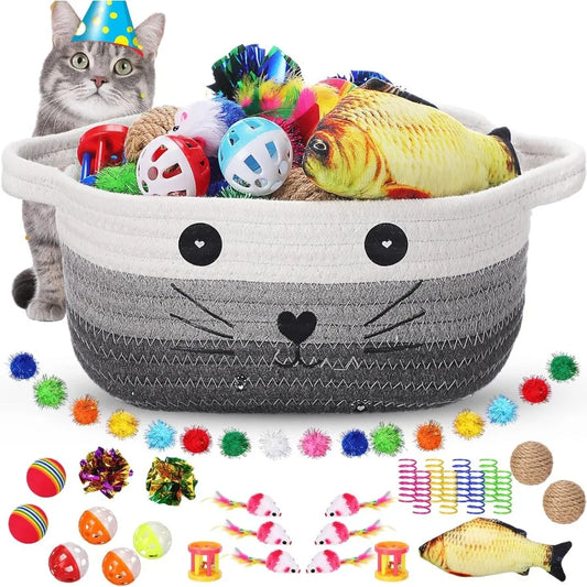 58 Piece Cat Toys Set Colorful Flashing Balls Crinkle Bells