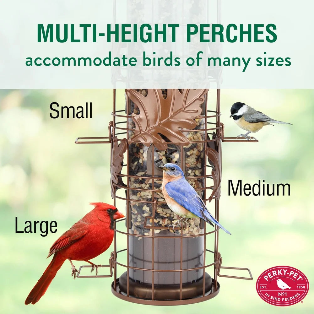 Squirrel Proof Wild Bird Feeder With Weight Activated Seed Shield And Six Feeding Stations Durable Metal Construction