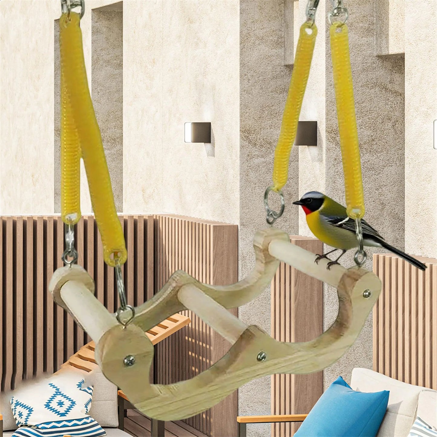 Wooden Bird Perch Swing Toy Hanging Parrot Stand For Budgies