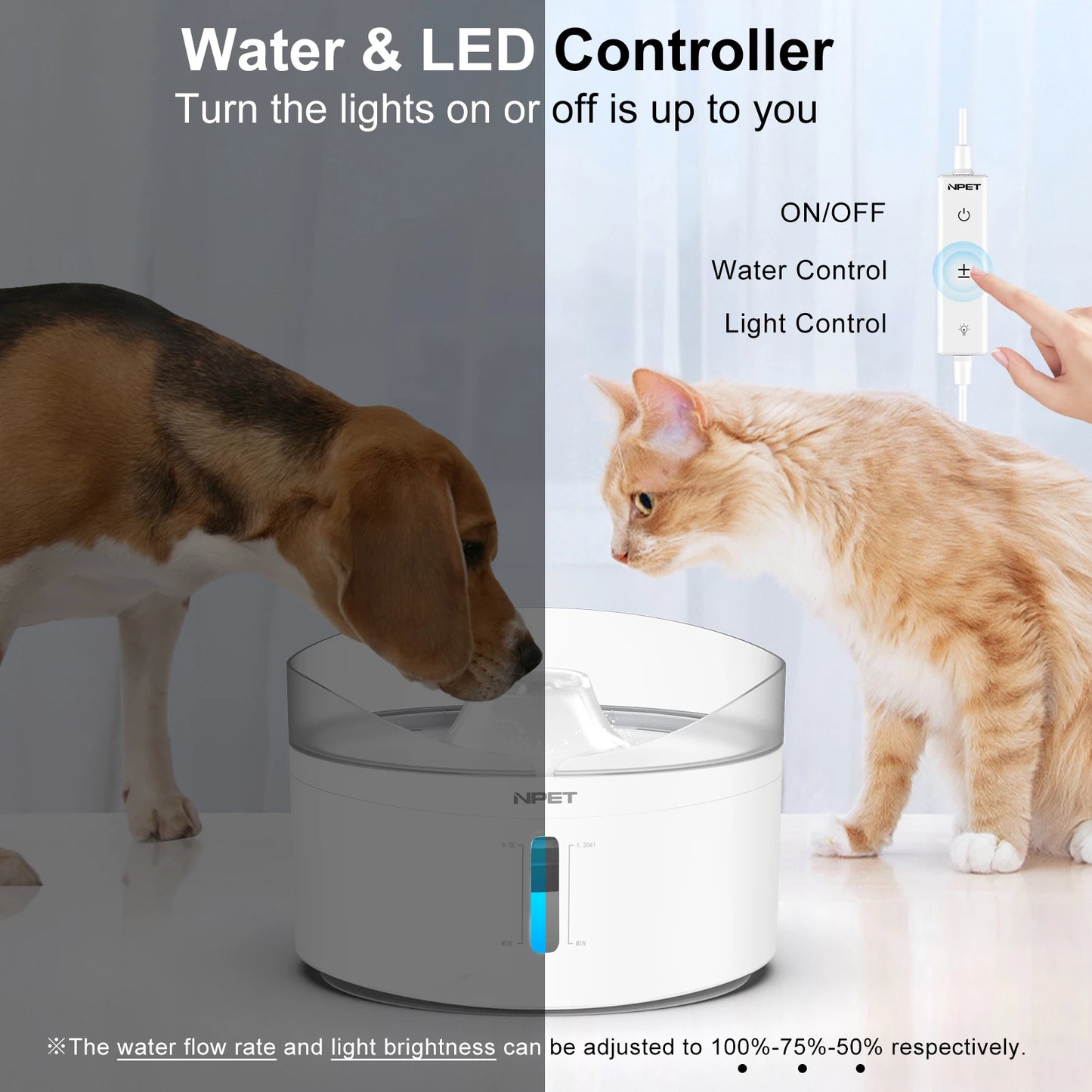 Automatic Dog Water Fountain 5L Large Capacity 170OZ Triple Filter System with Water and Light Controller