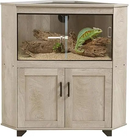 28 Gallon Corner Reptile Tank With Glass Sliding Doors