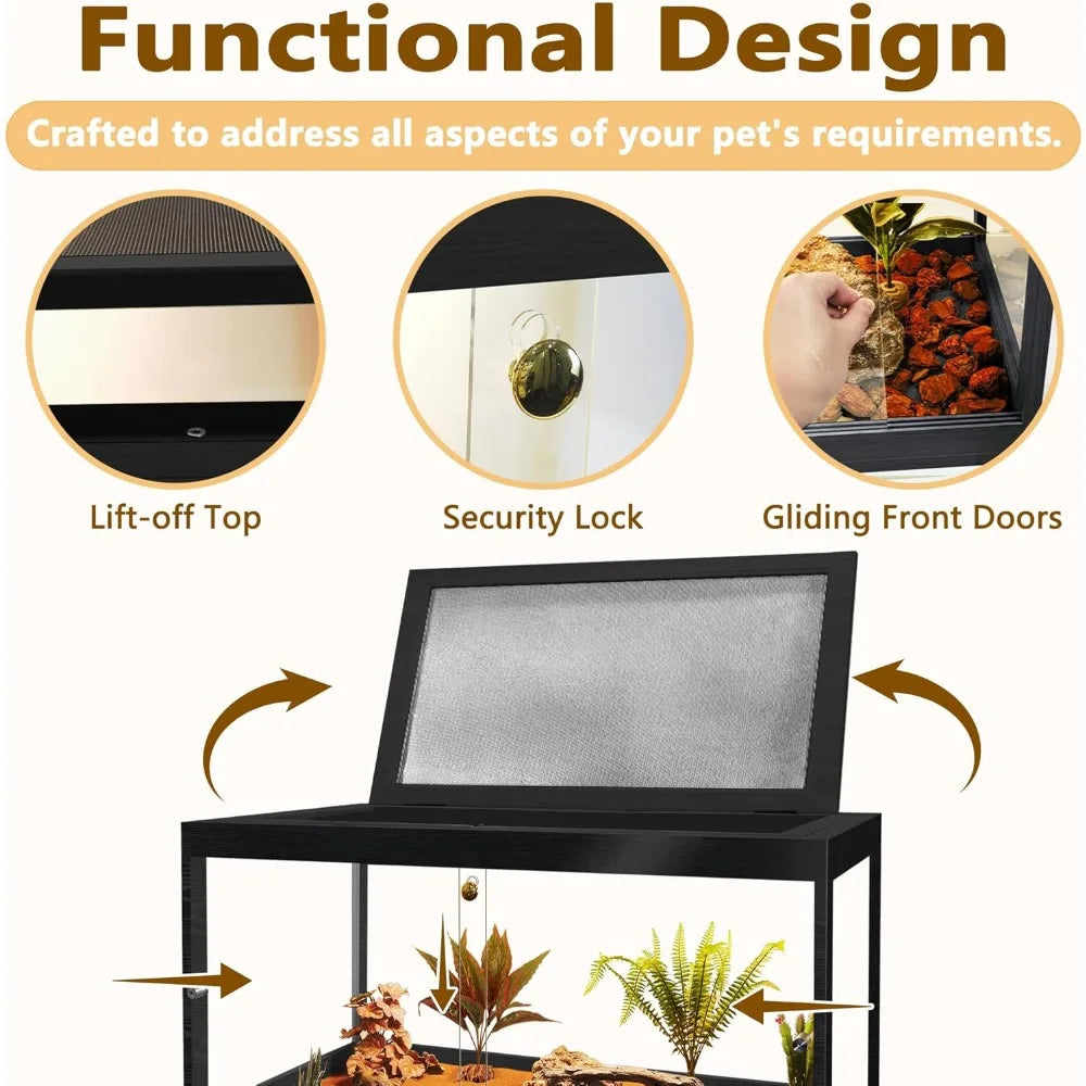 60 Gallon Prolee Reptile Enclosure With Metal Mesh Roof And Lockable Door Black