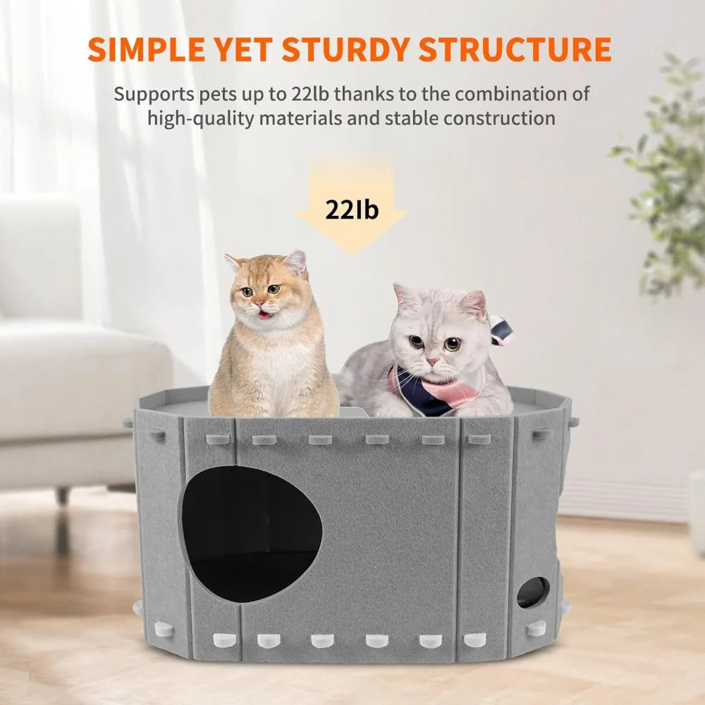 Heated Cat House For Indoor Cats With Timer And Temperature Adjustable Heating Pad Included Foldable Cat Houses Condos