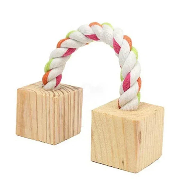 Cute Rabbit Roller Toys Natural Wooden Pine Dumbbells Unicycle Bell Chew Toys for Guinea Pigs and Small Pets