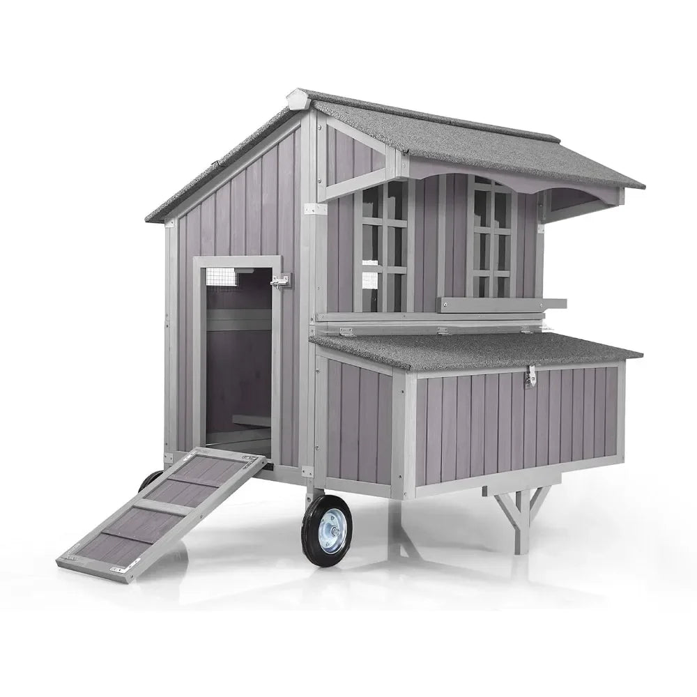 Durable Outdoor Chicken Coop with Large Wheels, 3 Nesting Box, and Leakproof Pull-On Tray - Movable Hen House