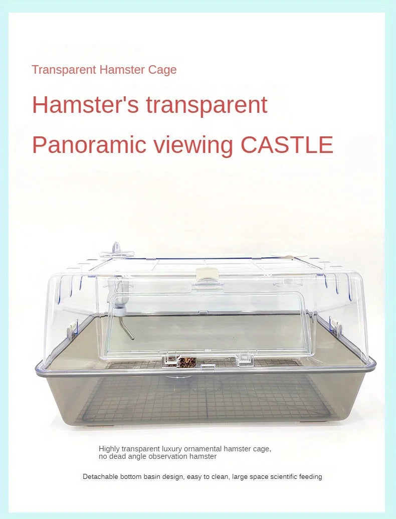 Large Transparent Acrylic Hamster Cage - Front-Opening Door for Easy Cleaning Spacious, Healthy Material, Breathable, Panoramic