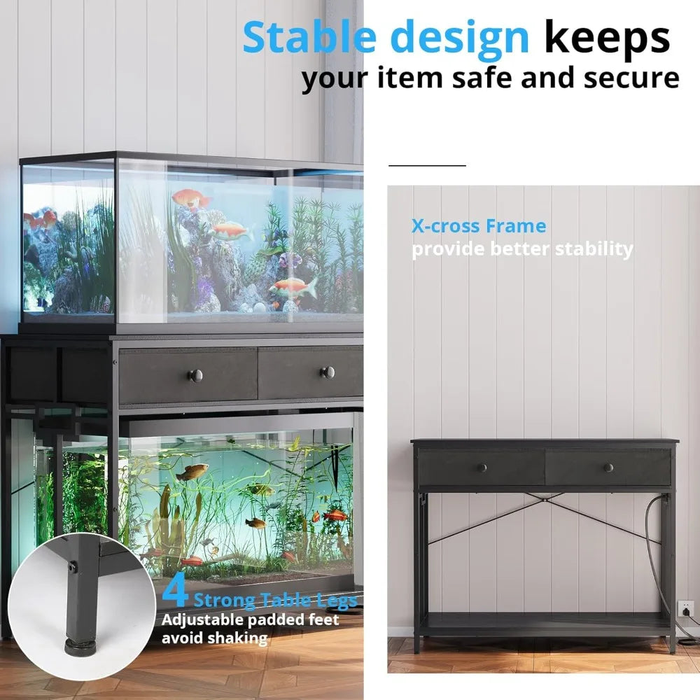 VOWNER 40 Gallon Aquarium Stand With Power Outlet Metal Frame Cabinet Storage