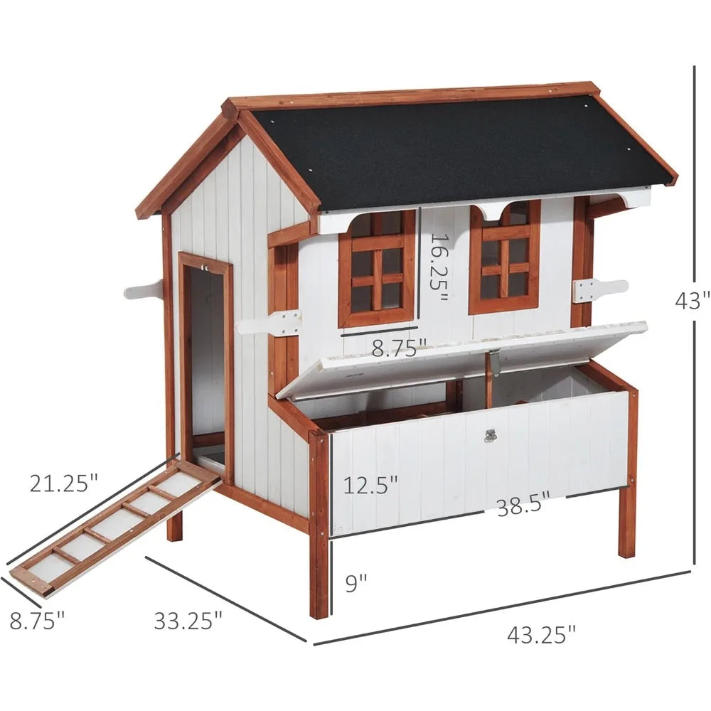 47 Inch Wooden Chicken Coop Rabbit Hutch Raised Poultry Cage Portable Hen Pen Backyard with Nesting Box and Handles