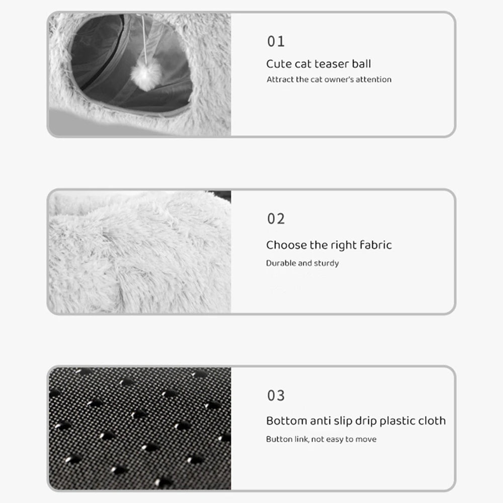 Cat Tunnel Bed with Mat Big Tube Playground Toy Soft Plush Material Non Slip for Kitten Cat Puppy Playing 84cm