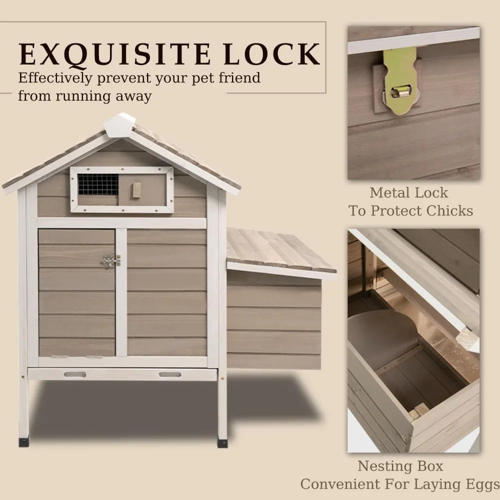 Outdoor Chicken Coop with Removable Trays, Wooden Rabbit Hutch and Poultry Cage featuring Nesting Box, Suitable for Indoor Hen H