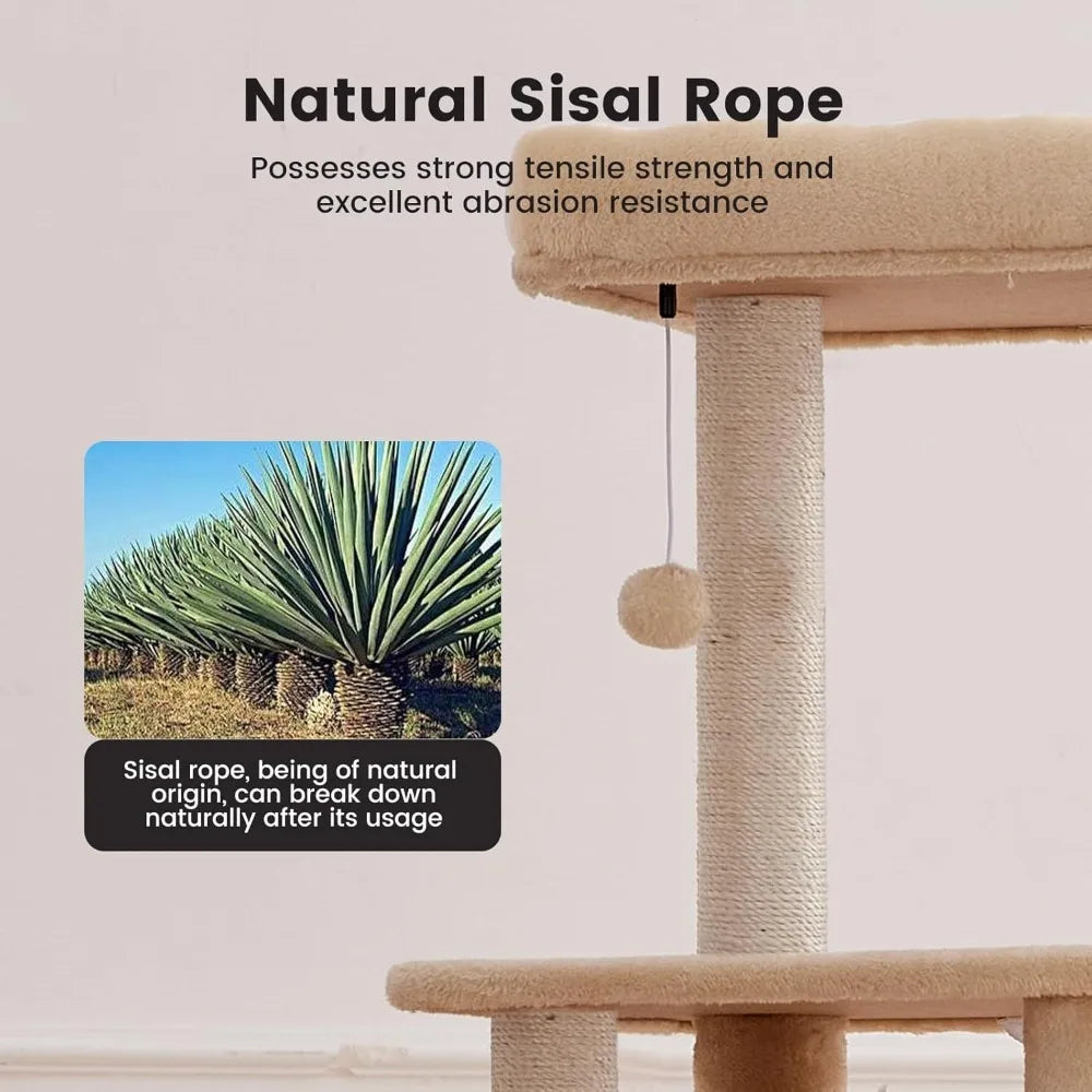 65 Inch Heavy Duty Cat Tree Tower for Large Cats Multi Level Cat Furniture with Replaceable Sisal Scratching Post