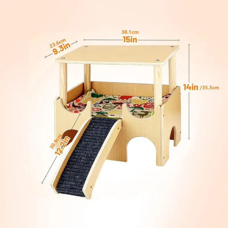 Chinchilla House Double-Layer Wooden Hamster Playground Shelter With Ladder