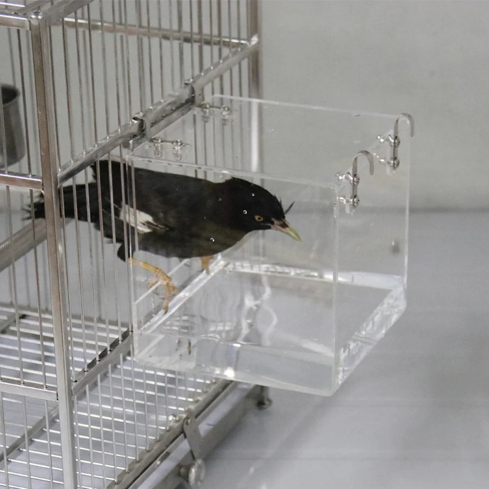 Transparent Acrylic Bird Bath Box Hanging Tub Cage Accessory