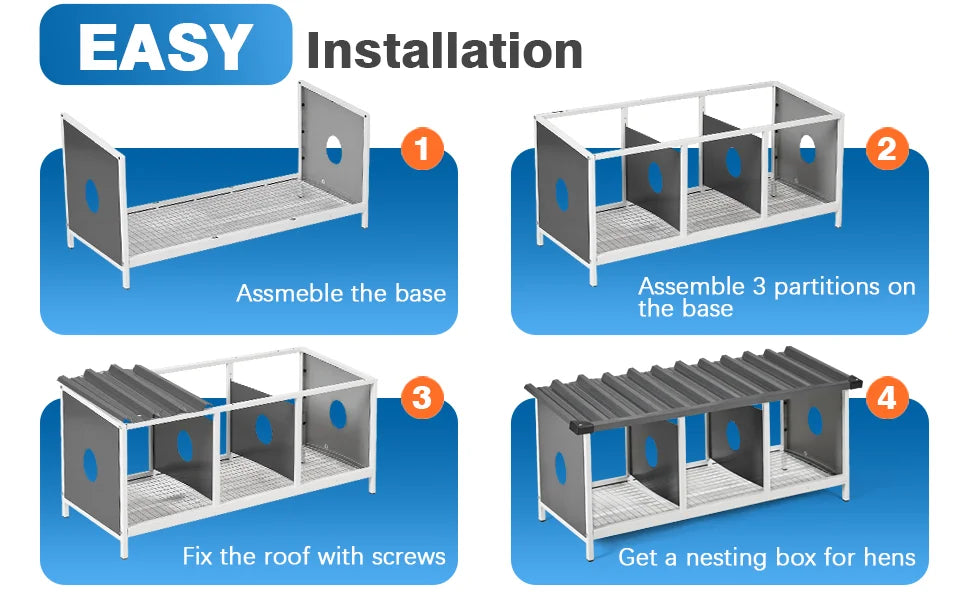 3 Compartments Nesting Box, 3 Rooms Metal Nesting Box Chickens Egg Laying Nest Boxes for Hens