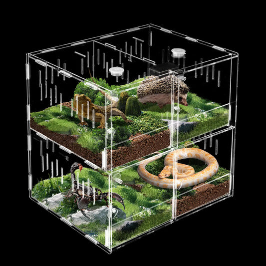 4 Grids Acrylic Pet Reptile Cage Breeding Box Terrarium Clear