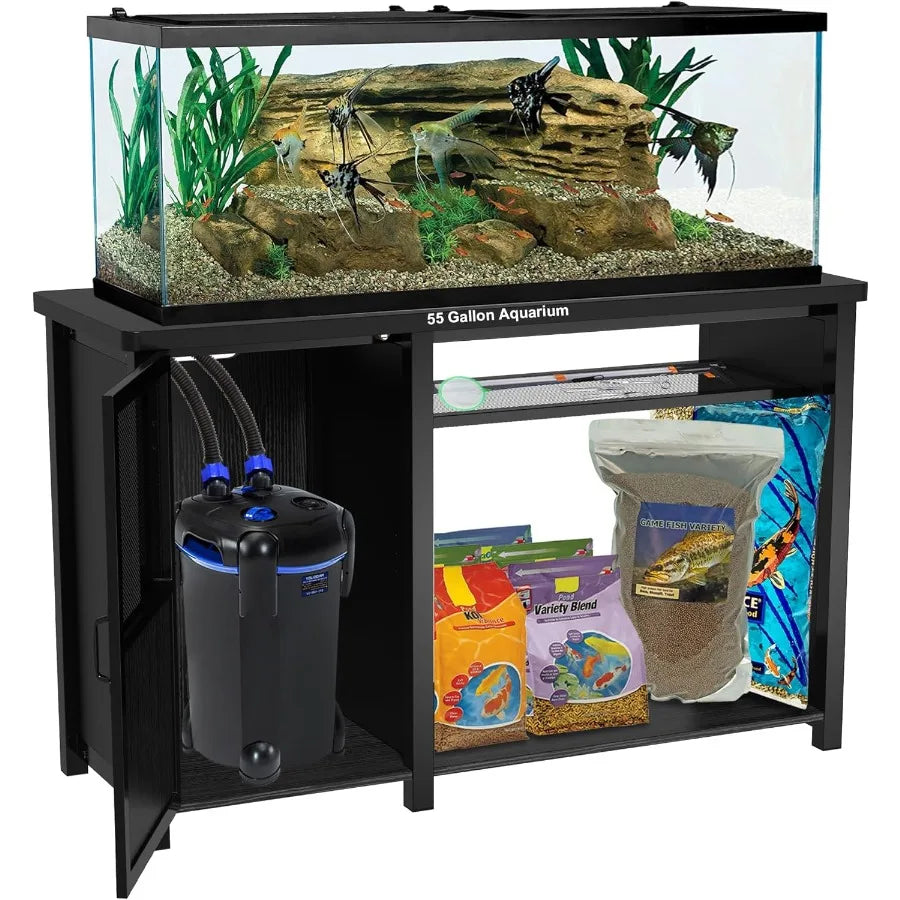 55 To 75 Gallon Aquarium Stand With Cabinet Storage And Heavy Duty Metal Frame 52 Inch Tabletop