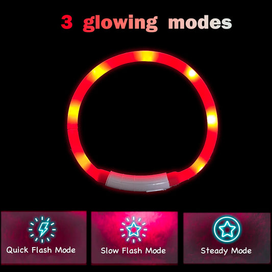 Silicone LED Dog Collar USB Rechargeable Flashing 3 Modes