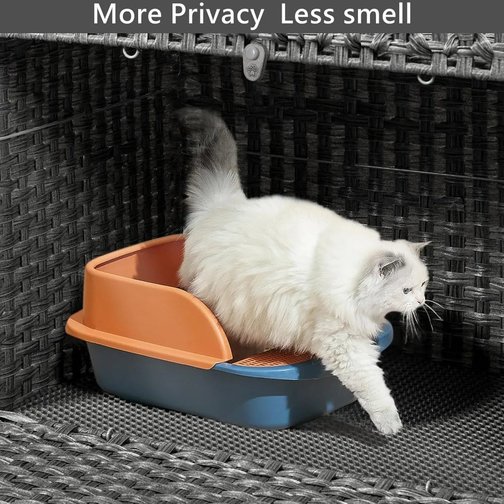 Hidden Litter Box Furniture For Large Cats Handwoven Rattan Pet House With Door Modern Grey By Doveaid