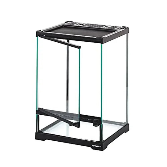 Glass Terrarium 8x8x12 Front Opening Mini Habitat with UVB Infrared Penetration Locking Latch for Reptiles and Amphibians
