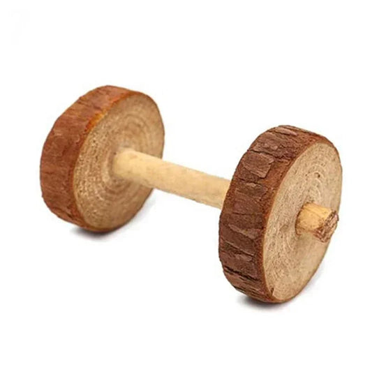 Cute Rabbit Roller Toys Natural Wooden Pine Dumbbells Unicycle Bell Chew Toys for Guinea Pigs and Small Pets