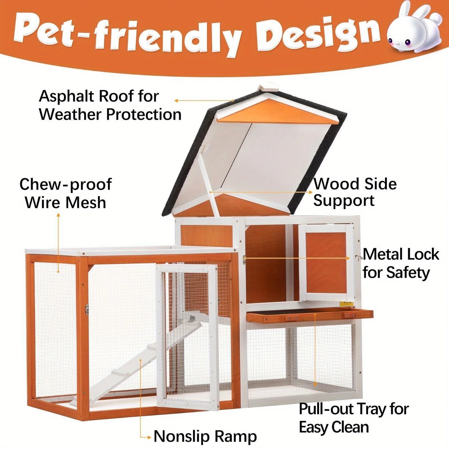 Wooden Rabbit Hutch Cage House Habitat Pet Chicken Coop Outdoor Medium Size