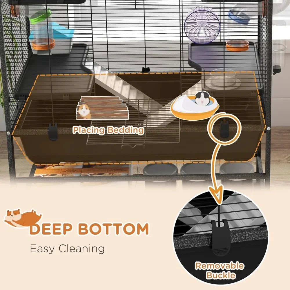 32 Inch Large Hamster Cage with Storage Shelf and Tubes for Syrian Hamster and Gerbils with Running Wheel and Food Dish