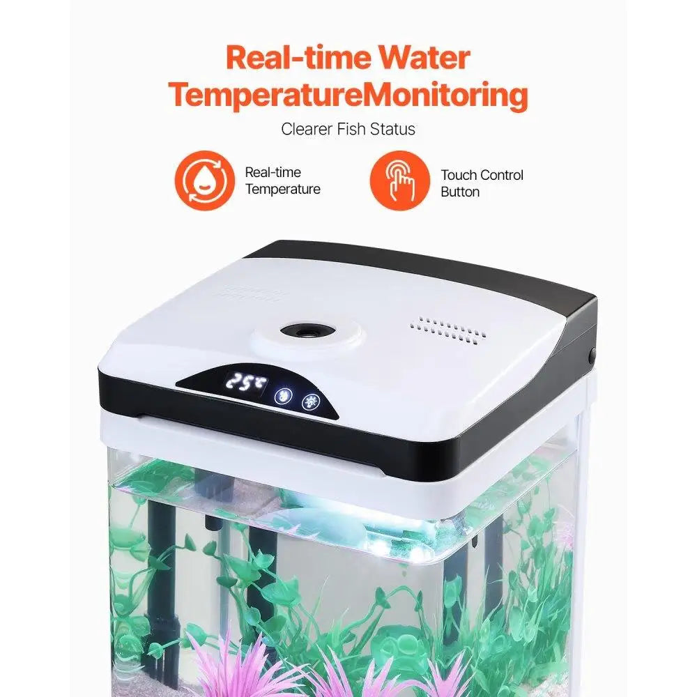 2 Gallon Smart Aquarium Fish Tank Clear Glass Self Cleaning With 7 Color Lighting System