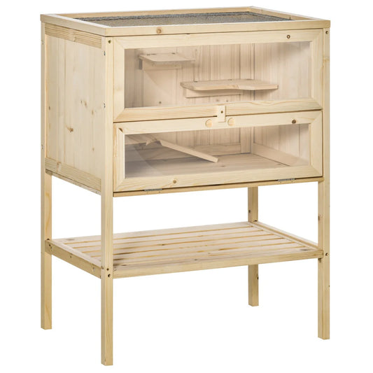 3 Tier Wooden Hamster Cage Small Animal Hutch with Openable Top Front Door and Storage Shelf