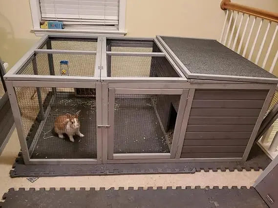 Rabbit Hutch Indoor, Bunny Cage Outdoor, Small Animal House with Large Run